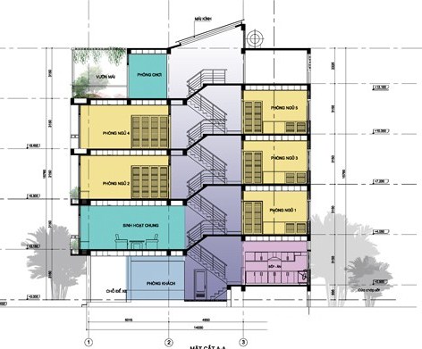 Mẫu nhà phố 4 tầng hiện đại lệch tầng mặt tiền 45m có gara tại Thái Bình  KTNP042019